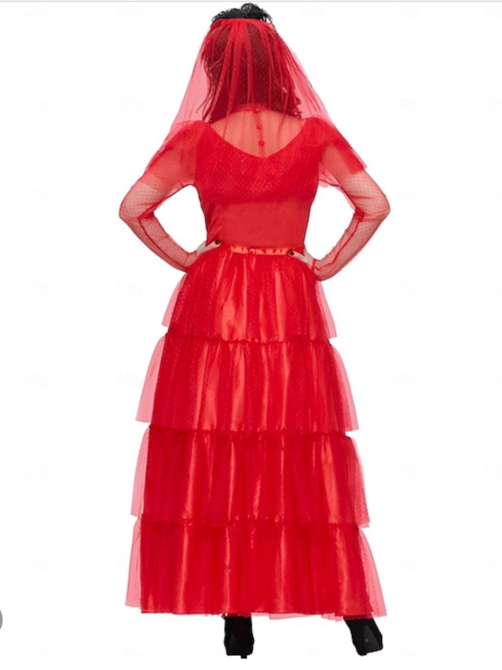 Beetlejuice Lydia Adult Red Wedding Dress Costume - Picture 3 of 13